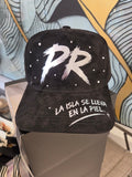 Handmade black baseball cap with large white PR graffiti and “LA ISLA…” text